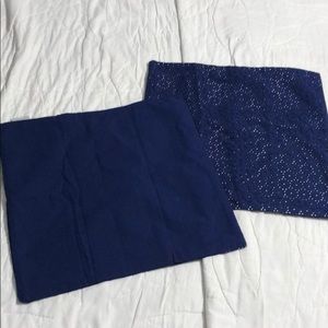 NEW. Navy blue lace reverse to solid pillow covers